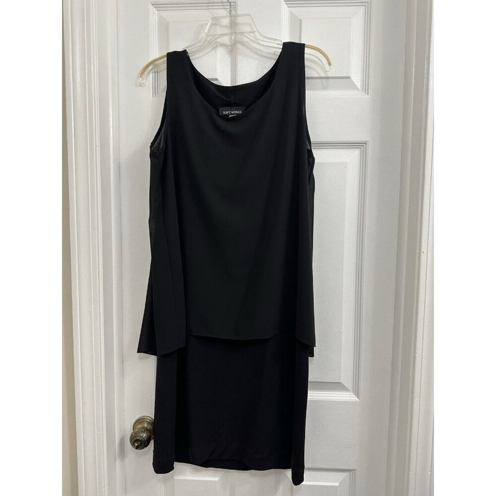 Soft Works  Tiered Chiffon Sleeveless Cocktail Dress Black Womens 8 Classic